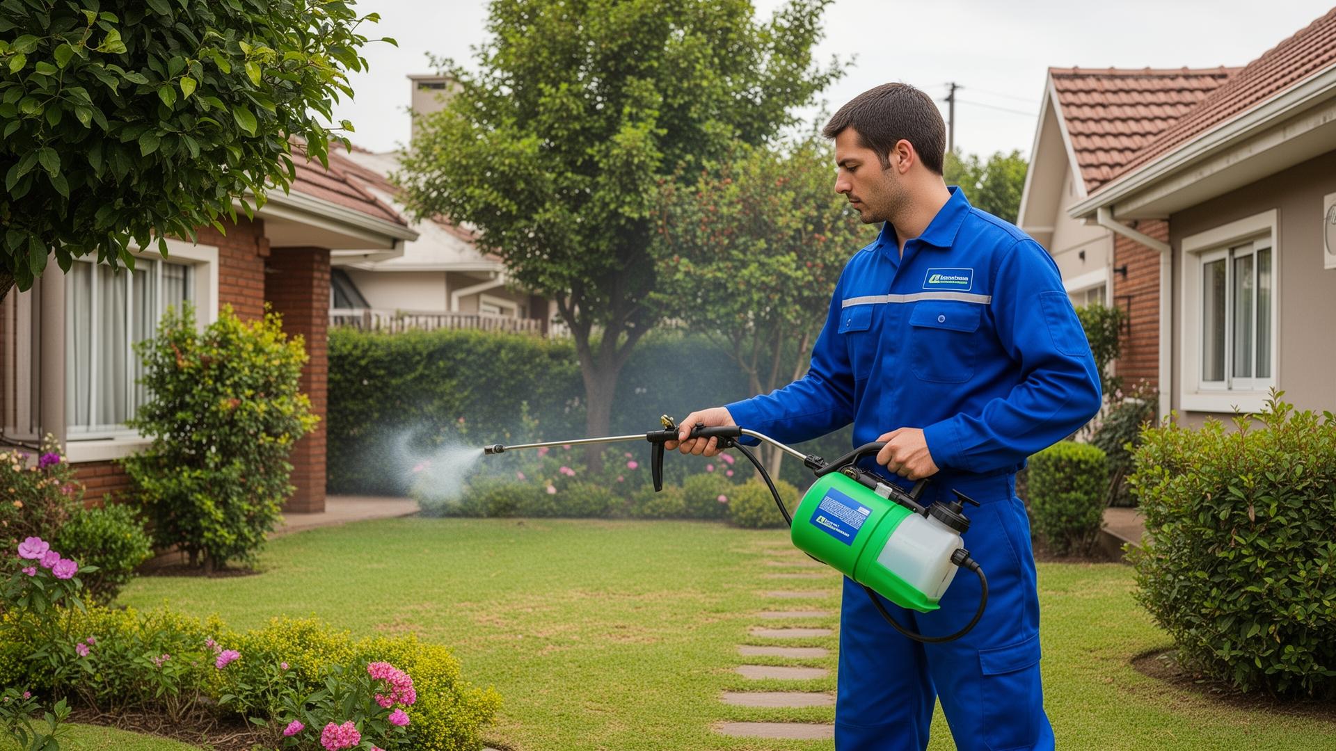 Profesional de A&M aplicando tratamiento de control de plagas en una vivienda de Escobar